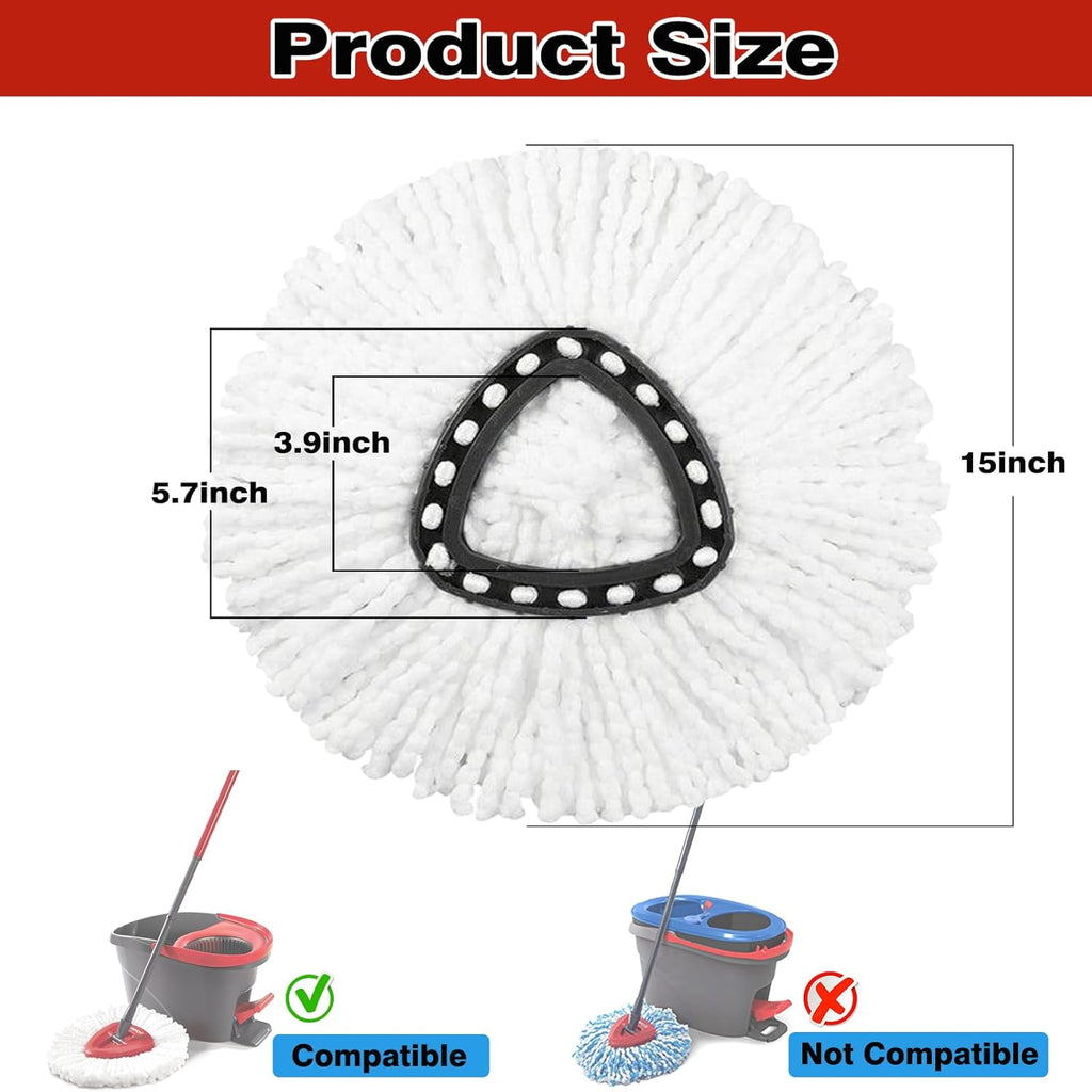 12 Pack Spin Mop Replacement Heads, 100% Microfiber Spin Mop Refill for Easy Wring Compatible with Triangle Spin Mop, 360 Degree Spinning Mop Replace Head for Floor Cleaning