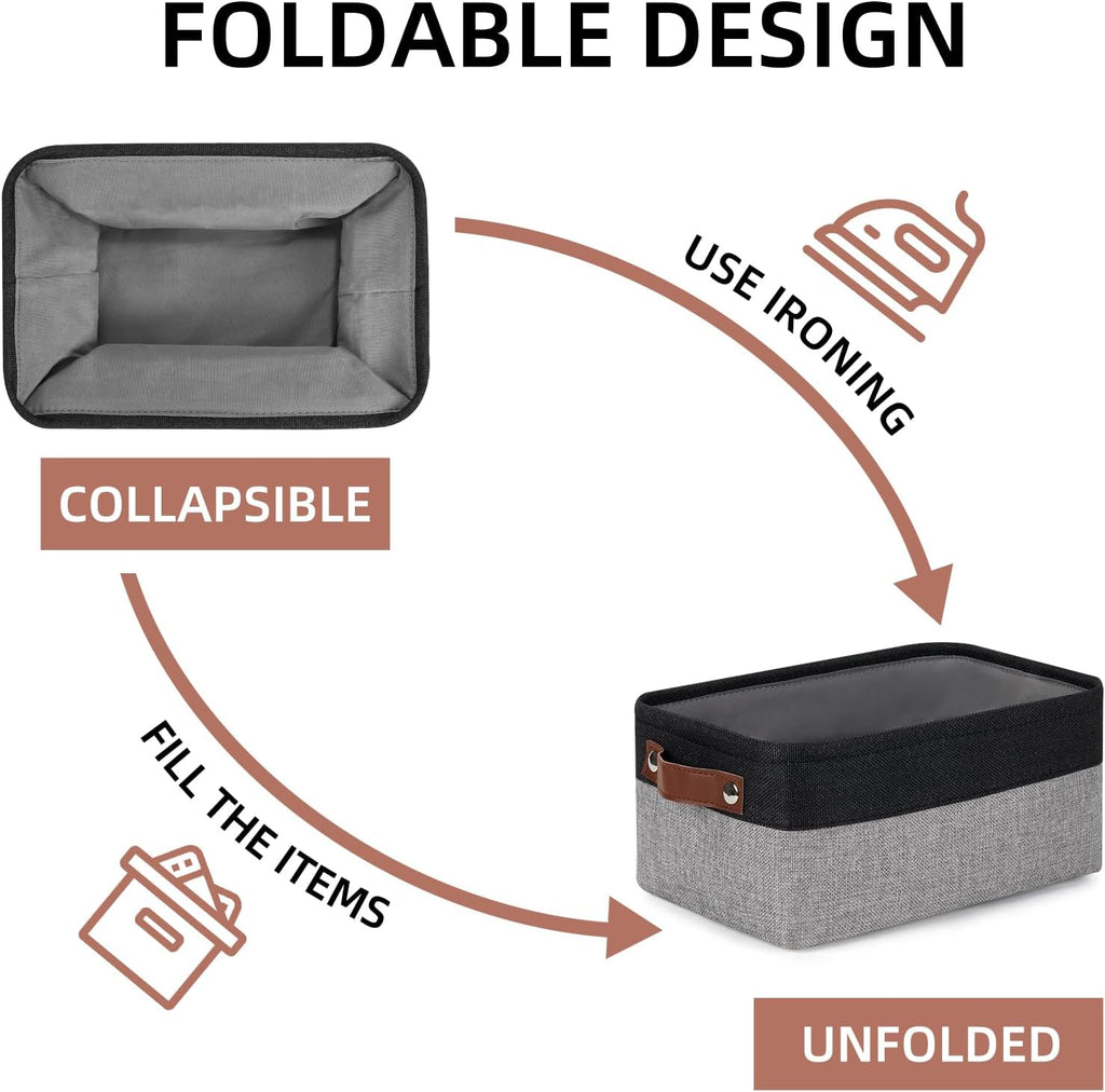 DULLEMELO Small Storage Baskets for Organizing - 11.8x7.9x5.1 inch Collapsible Storage Bins Set of 2 cloth storage bins for organizing Books and towel storage (Black&Grey)
