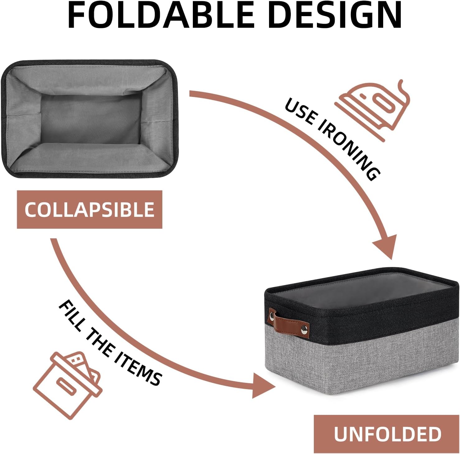 DULLEMELO Small Storage Baskets for Organizing - 11.8x7.9x5.1 inch Collapsible Storage Bins Set of 2 cloth storage bins for organizing Books and towel storage (Black&Grey)