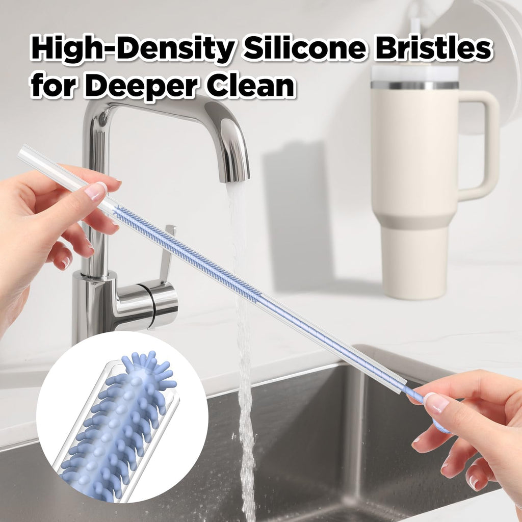 2 Pcs Silicone Straw Cleaner Brush, Extra Long Cleaning Brushes for Straws, 6mm&9mm, Blue