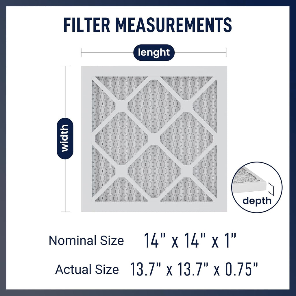 14x14x1 MERV 8 Air Filters 6-Pack, Actual Size 13.7" x 13.7" x 0.75" – Compatible with HVAC, Air Conditioners & Furnaces– High Particle Capture & Smooth Airflow
