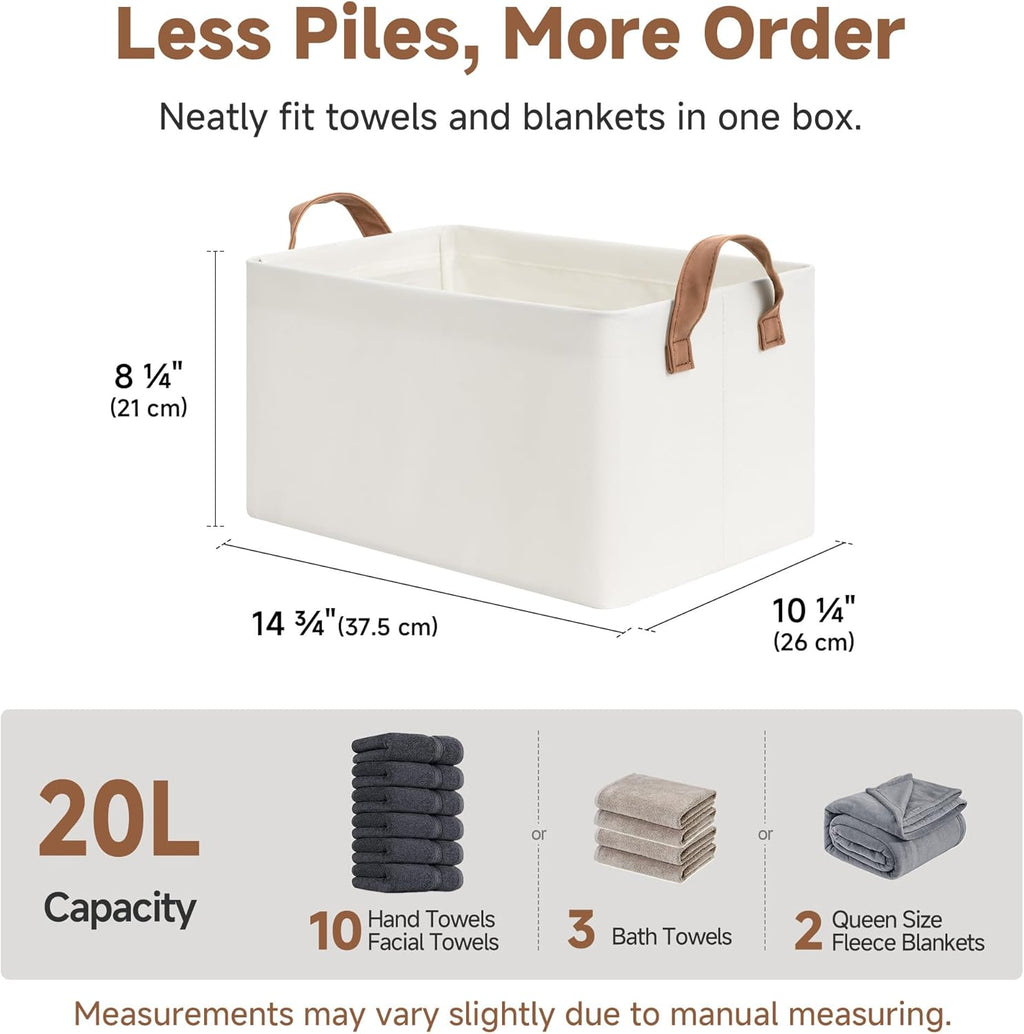 StorageWorks Storage Bins, Fabric Storage Bins for Shelves, Storage Baskets with Metal Frame, Closet Baskets and Bins with Handles, Beige, 2-Pack