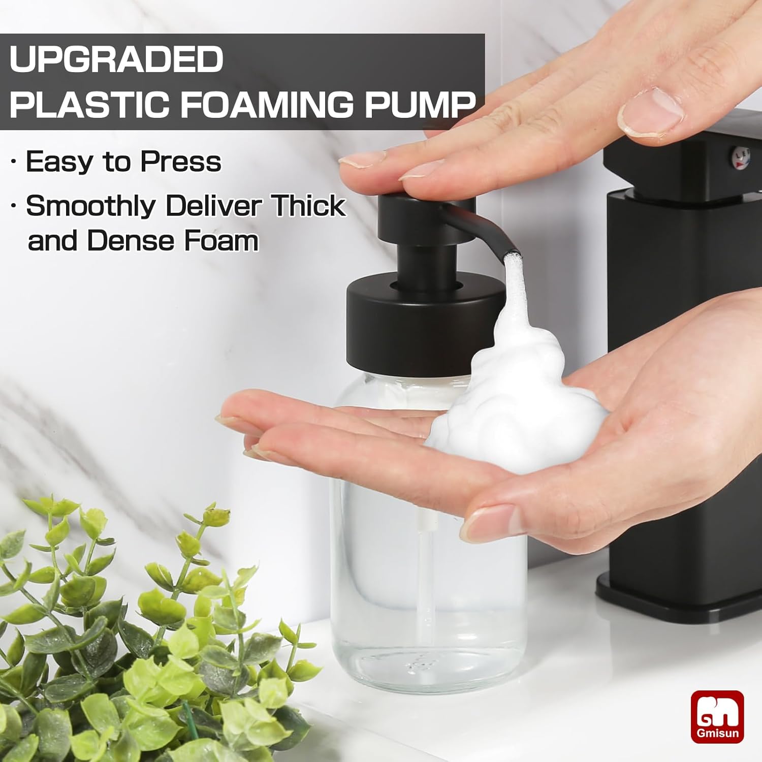 GMISUN Foam Soap Dispenser, 2 Pack 8.5 fl oz / 250 ml Clear Glass Soap Dispenser for Bathroom & Kitchen, Modern Hand Soap Dispensers, Refillable Glass Foaming Soap Dispensers with Waterproof Labels