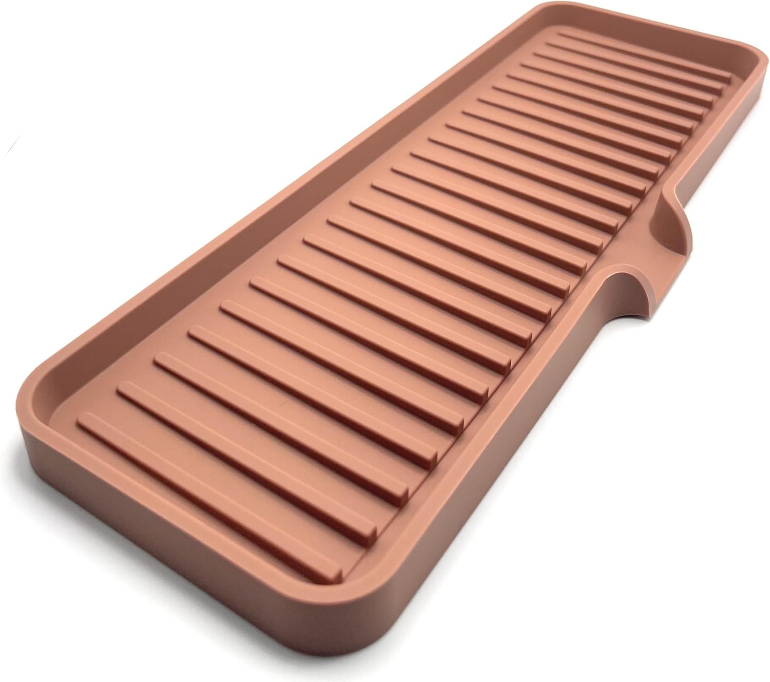 Happitasa Silicone Soap Dish Tray and Sponge Holder with Drain Chute | Bathroom and Kitchen Sink Organizer Caddy (Mocha, 12"x4", 7.4 Ounces)