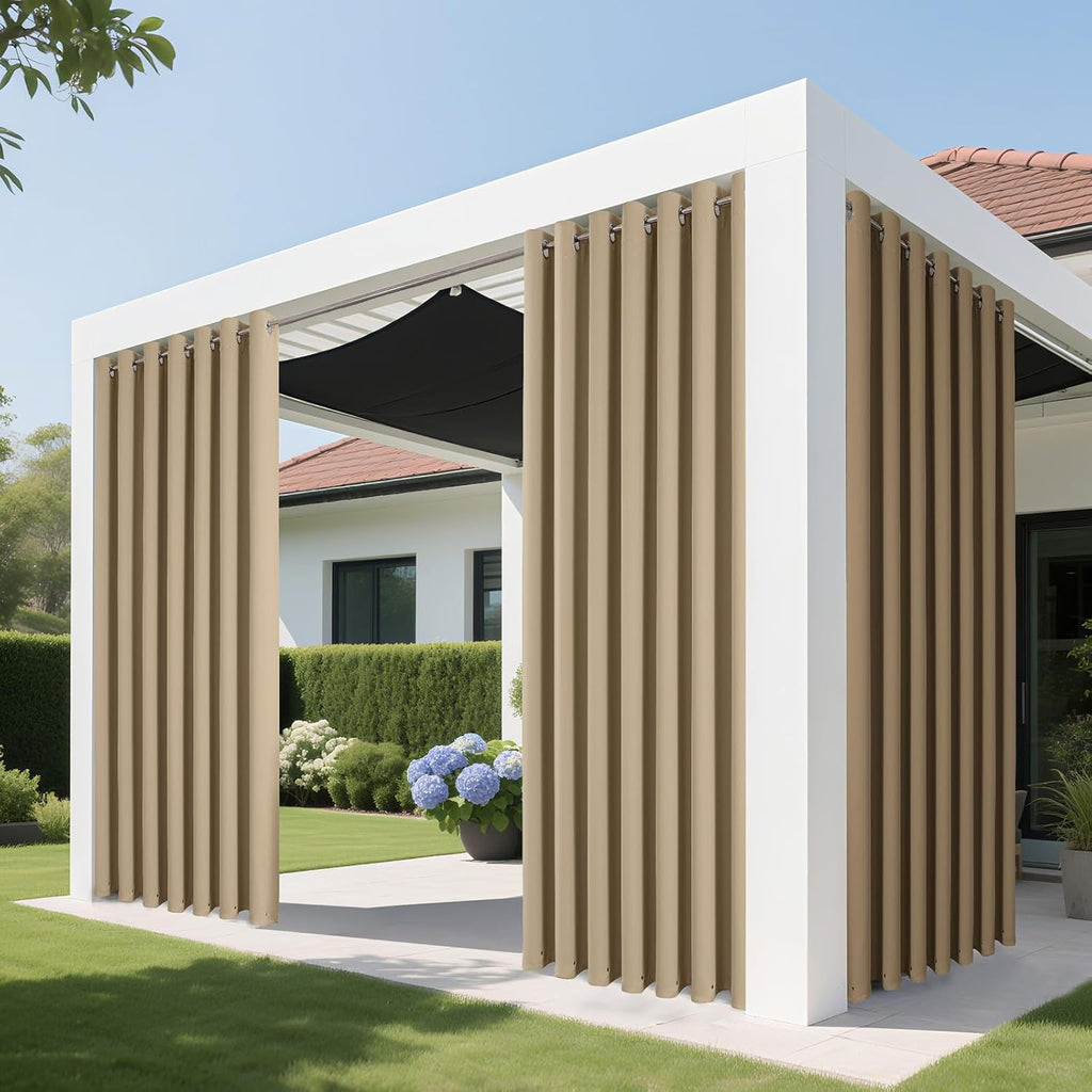 Joydeco Blackout Patio Sliding Door Curtains 84 Inches Long, Grommet Privacy Room Divider Curtains, Extra Wide Thermal Blackout Drapes for Bedroom Living Room (Light Beige, 100Wx84L, 1 Panel)