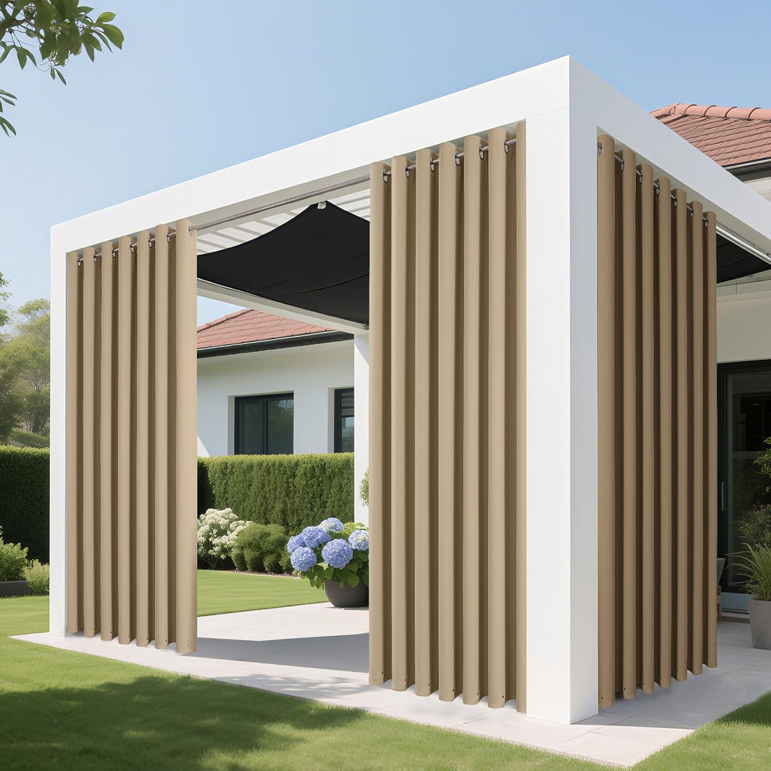 Joydeco Blackout Patio Sliding Door Curtains 84 Inches Long, Grommet Privacy Room Divider Curtains, Extra Wide Thermal Blackout Drapes for Bedroom Living Room (Light Beige, 100Wx84L, 1 Panel)