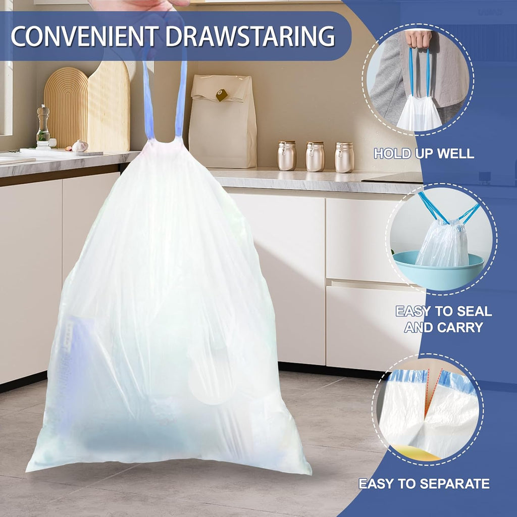 150 Count 8 Gallon Trash Bags Drawstring - 1.2 Mil Heavy Duty Medium Garbage Bags Unscented, 30 Liter Thick Plastic Trash Can Liners for Home Kitchen Bathroom