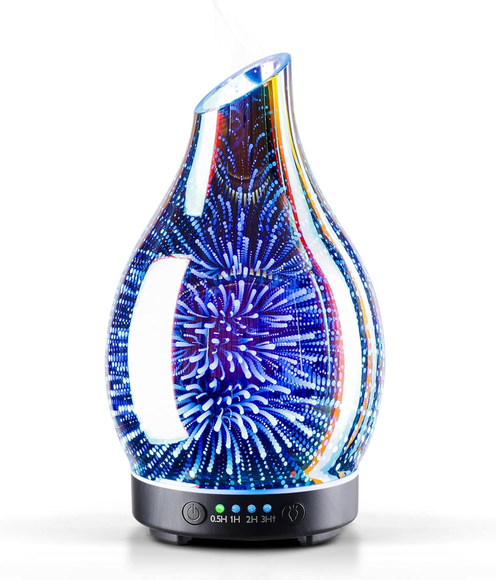 Porseme 150ml Essential Oil Diffuser Glass Color Changing Aroma Air Diffusers Aromatherapy Ultrasonic Cool Mist Humidifier 6 Running Hours Waterless Auto-Off for Sleeping Yoga Office Spa