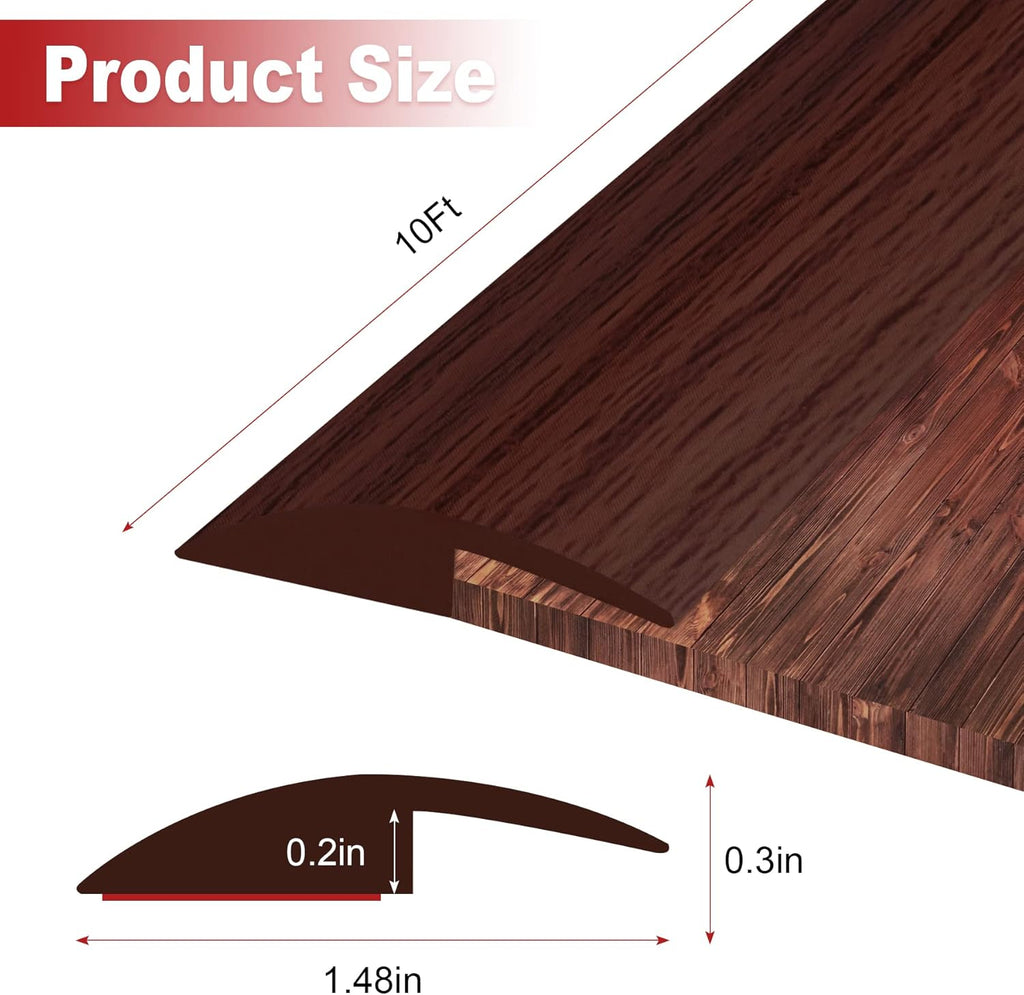 10Ft Carpet Floor Transition Strip, Self Adhesive Floor Edging Trim Strip for Doorway, PVC Floor Divider Threshold Cover Suitable for Threshold Height Less Than 5 mm - Red Wine