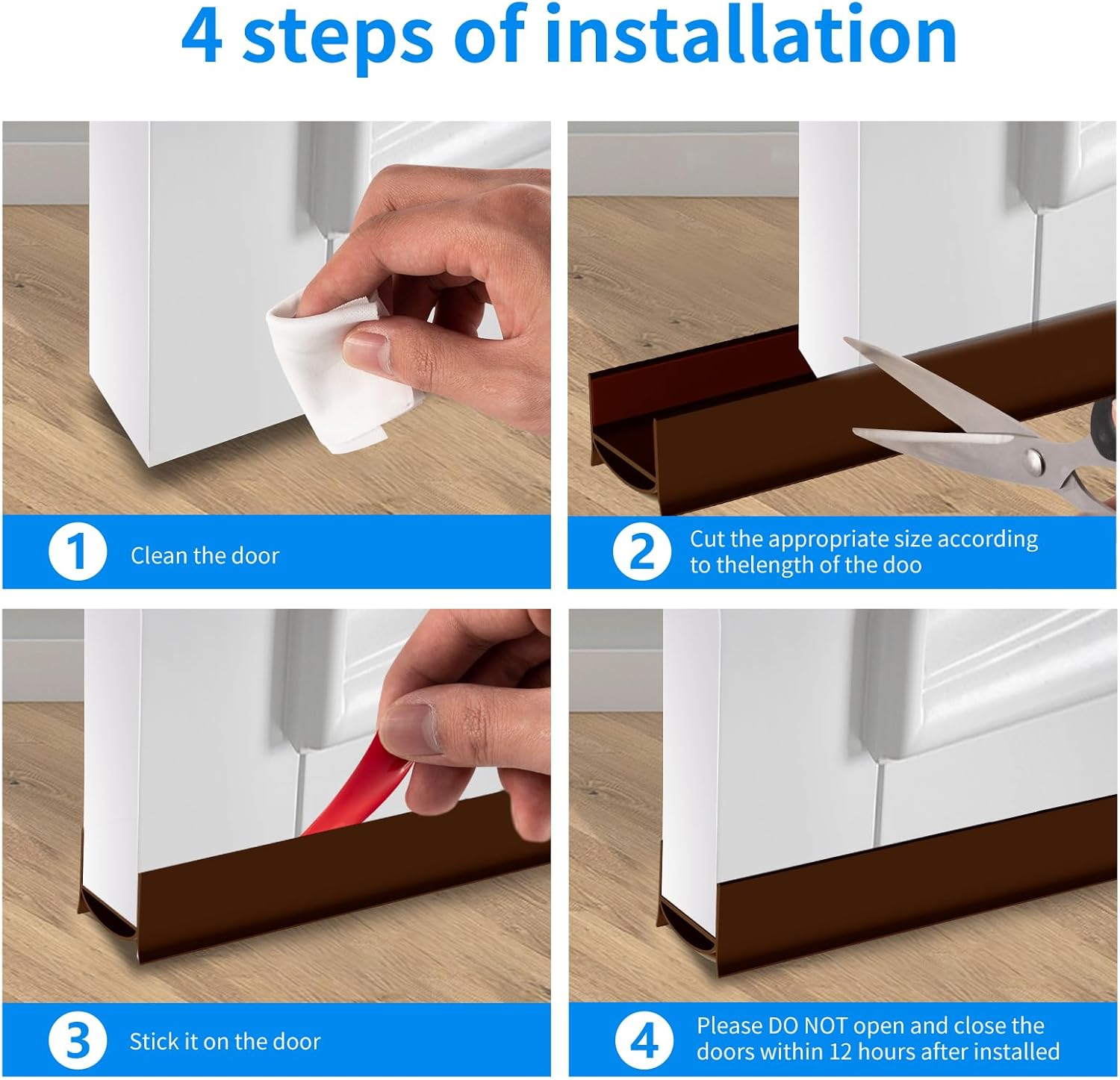 2 Pack Door Draft Stopper, 39” Length Cuttable Under Door Seal, Strong Adhesive Door Sweep for Exterior and Interior Doors (Brown)