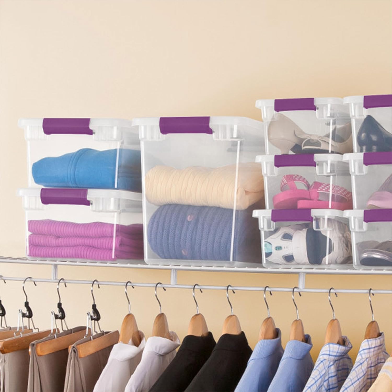 Sterilite 12-Pack 27 Quart ClearView Latch Box, Stackable Organizer Bins with Latching Lids - Clear Plastic Organization Containers for Closet, Bedroom, Shelving Units and Everyday Home Storage