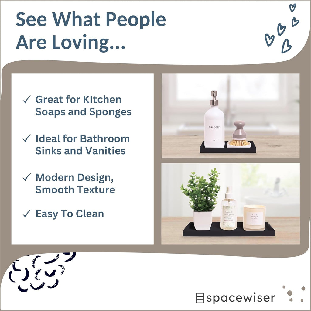 Countertop and Vanity Tray - 2 PC (11” and 7”) Shatterproof Silicone Kitchen and Bathroom Trays for Counter, Kitchen Soap Dispenser Tray, Vanity Trays for Bathroom, Perfume Key Tray