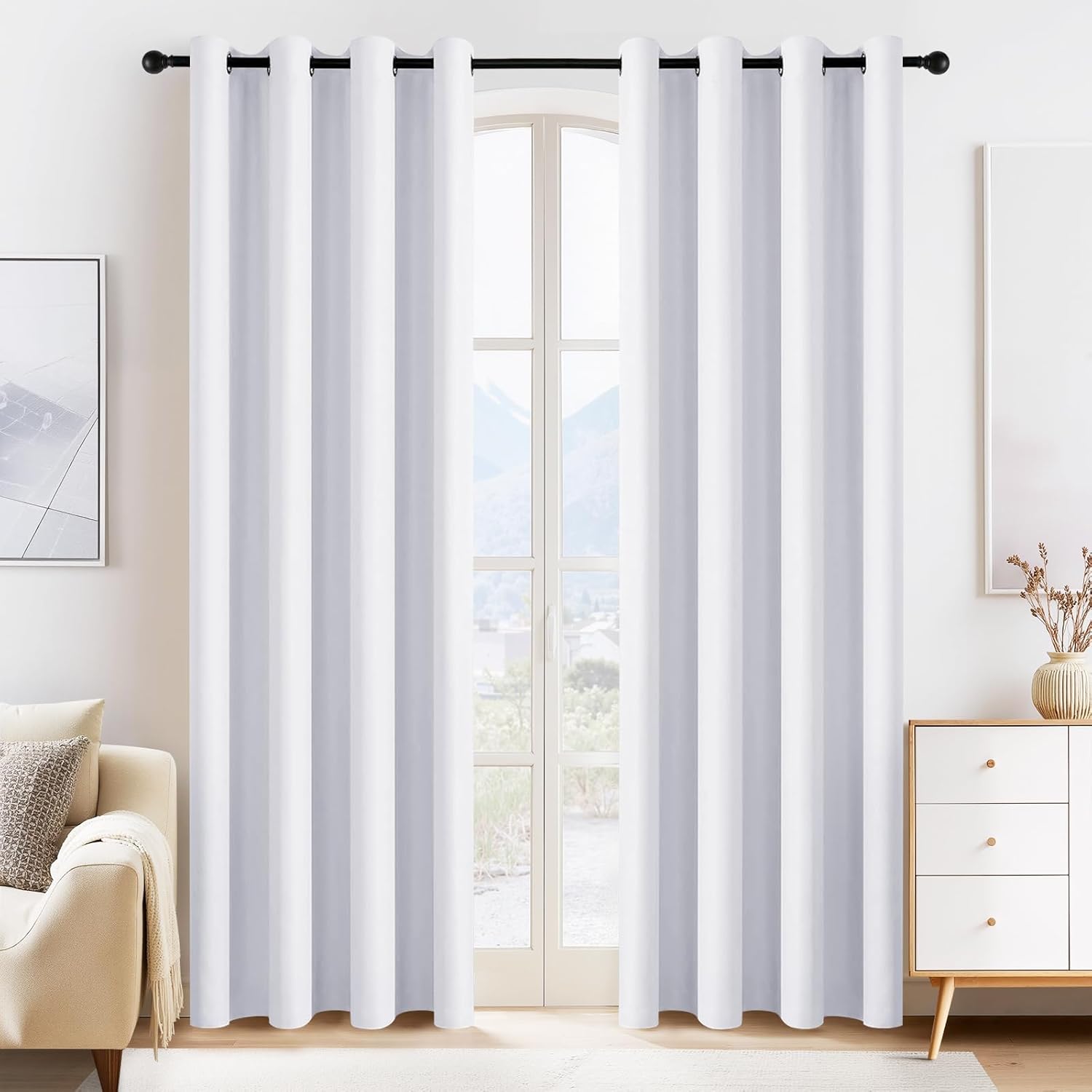 PONY DANCE Room Darkening Curtains - Window Treatments Thermal Insulated Elegant Curtain Panels Window Draperies for Living Room/Cloest/Doorway, 55 Wide by 80 in, Pure White, Set of 2