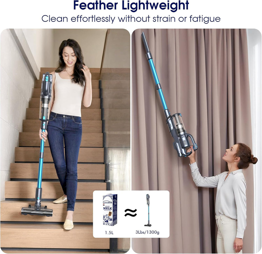 35,000pa Cordless Vacuum Cleaner, Max 50 Minutes, Lightweight Cordless Cleaners for Home, Stick and Handheld Vacuum for Carpets, Hard Floor, Pet Hair, Cars (Blue)