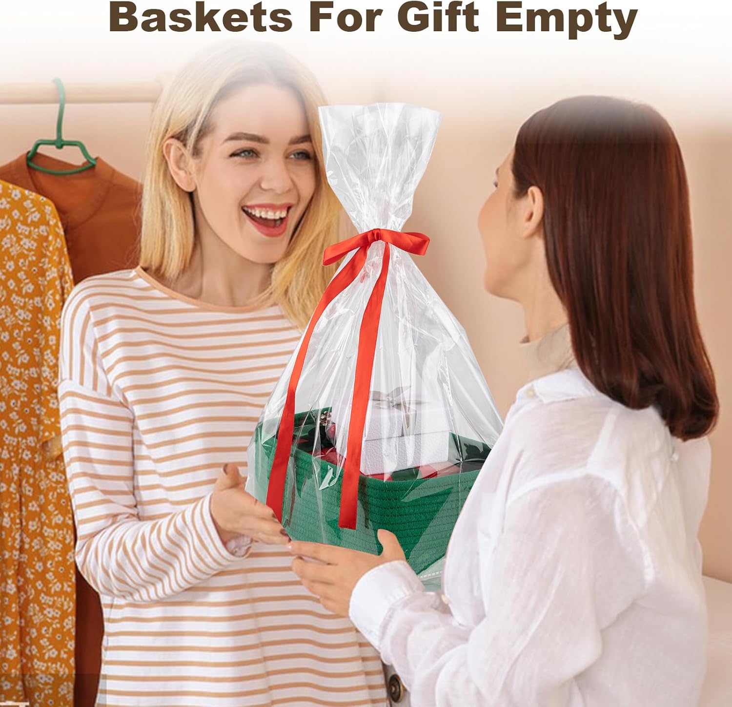 3 Pack Small Storage Baskets for Organizing, Cute Woven Decorative Gift Baskets for Shelves, Mini Closet Organizer Bins with Handles, 11.81''Lx7.87''Wx4.72''H-Green