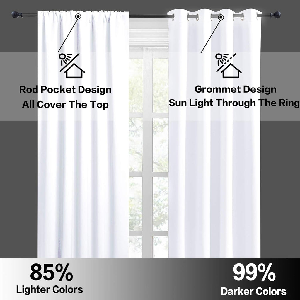 RYB HOME Room Darkening Thermal Insulated Curtains 50% Light Block Curtains Windows Dressing Privacy Protect for Bathroom Kids Nursery, Wide 42 x Long 54 inch, Pure White, 1 Pair