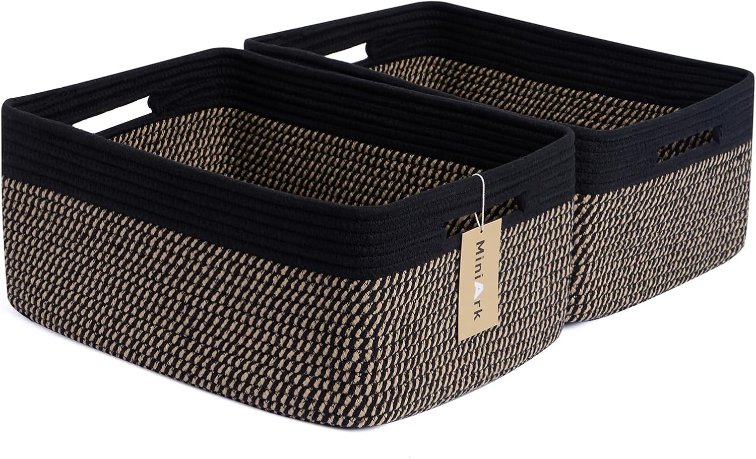 Large Storage Baskets for Shelves, Closet Organizers Bins for Clothes Blanket Towels, Baby Nursery, Toy Baskets Box, Woven Rope Baskets, 17 x 13 x 7.5”, 2 Packs Woven Brown