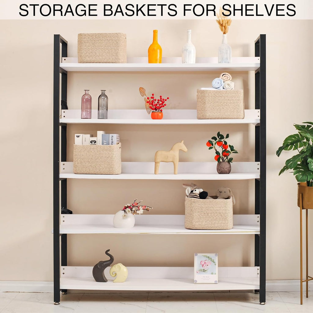 Small Storage Baskets for Organizing, Woven Storage Baskets for Shelves, Cotton Rope Basket for Storage, Cute Rectangular Book Toy Basket, 12.7"×9.1"×7.9", 4 Packs, Brown