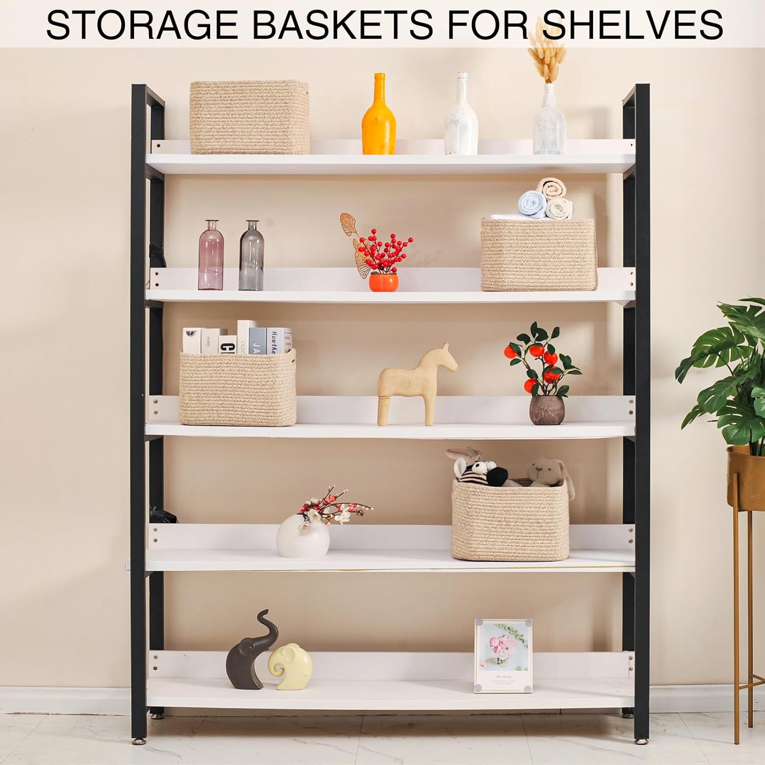 Small Storage Baskets for Organizing, Woven Storage Baskets for Shelves, Cotton Rope Basket for Storage, Cute Rectangular Book Toy Basket, 12.7"×9.1"×7.9", 4 Packs, Brown