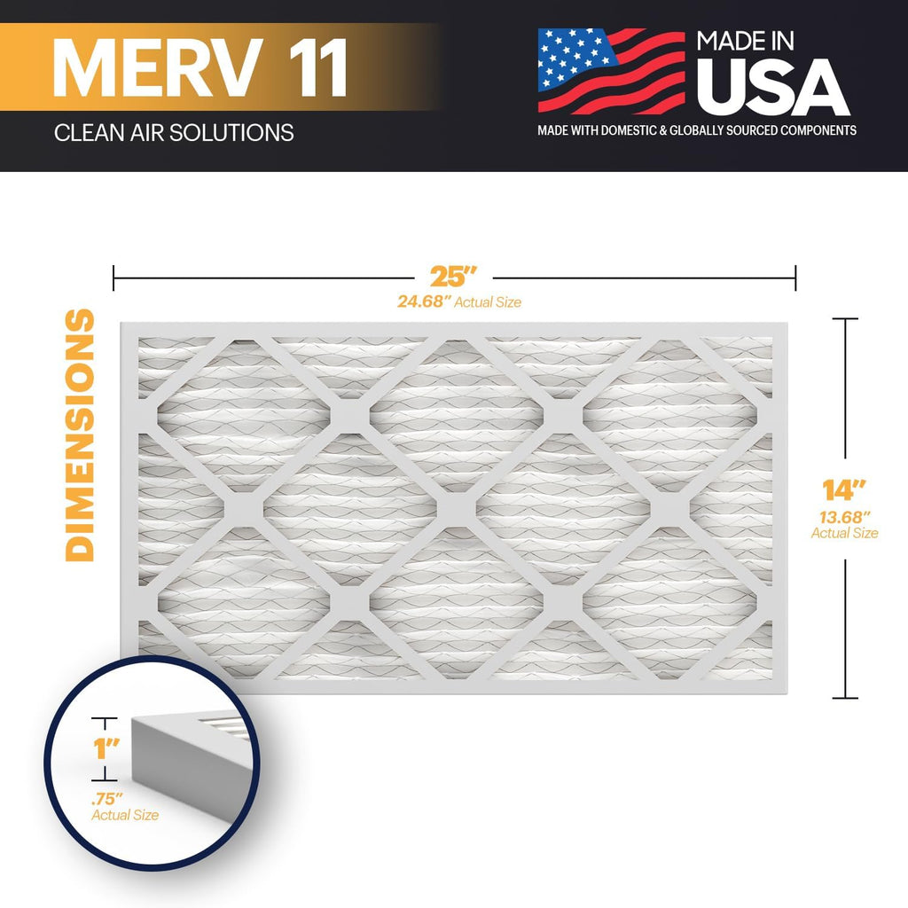 BNX TruFilter 14x25x1 Air Filter MERV 11 (6-Pack) - MADE IN USA - Allergen Defense Electrostatic Pleated Air Conditioner HVAC AC Furnace Filters for Allergies, Dust, Pet, Smoke, Allergy MPR 1200 FPR 7