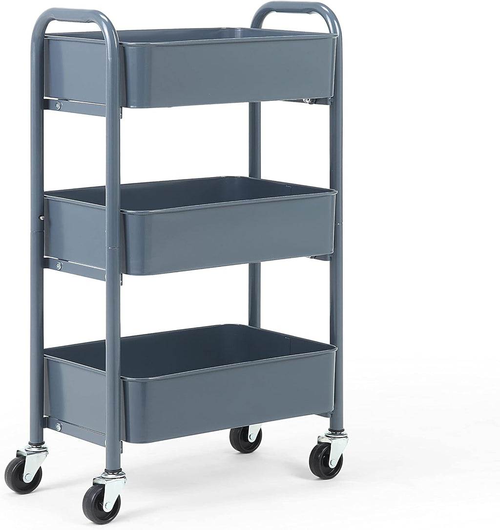 SunnyPoint 3-Tier Delicate Compact Rolling Metal Storage Organizer - Mobile Utility Cart Kitchen/Under Desk Cart with Caster Wheels - Blue (15.35" X 10.24" X 26.8"H)