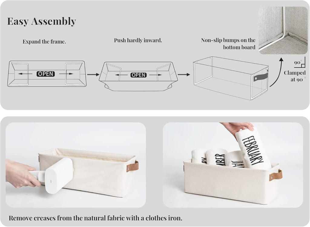 StorageWorks Narrow Storage Bins, Small Basket for Closet and Shelves, Fabric Organizer with Handles, Toilet Paper Storage, Beige, 2-Pack