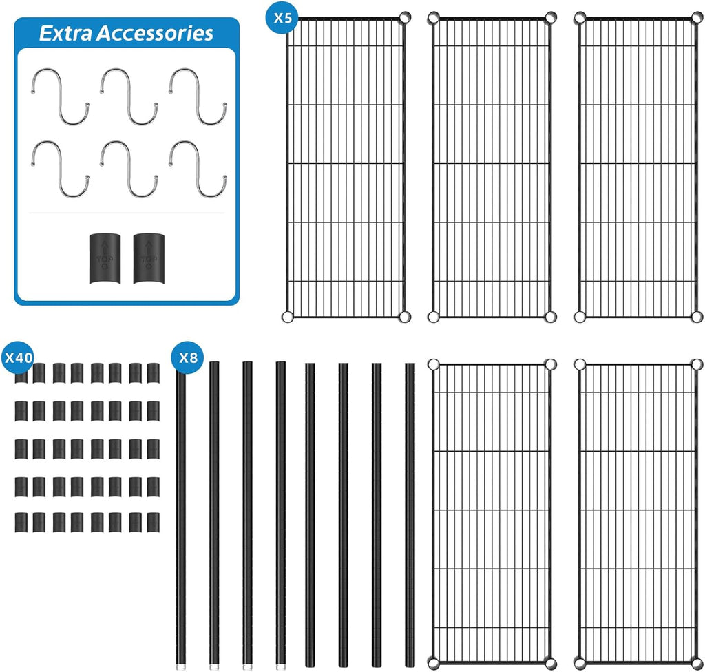 5-Shelf Adjustable Metal Shelf Wire Shelving Unit Storage Rack Display Shelf for Office,Kitchen,Bedroom,Bathroom,Laundry,Pantry Basement,Garage(Black,36" L x 14" W x 72" H)