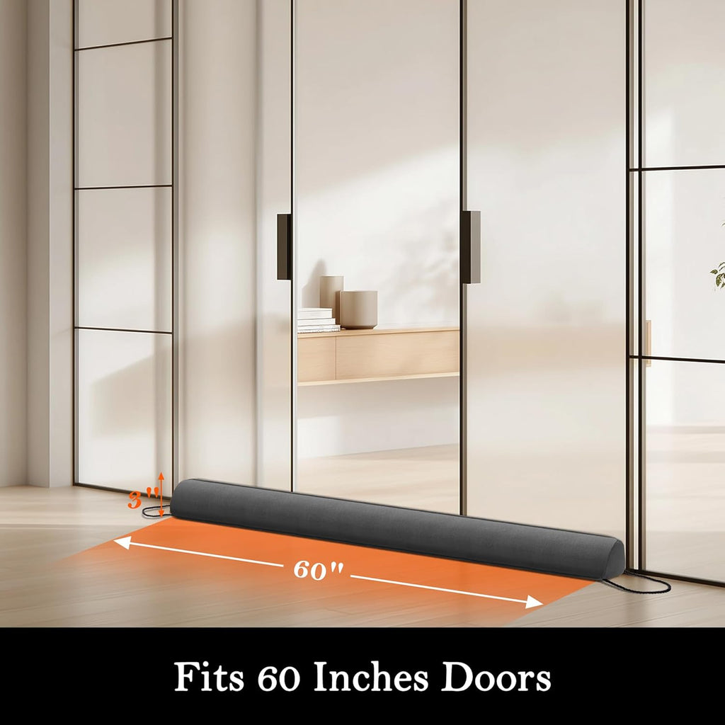 Sunolga 60" Door Draft Stopper Blocks Hot and Cold Air with Removable Washable Cover for Gaps Up to 3", All-Season Seal Strip for Noise, Wind, Door Sweep for Bottom of Door, Home Essentials, Gray