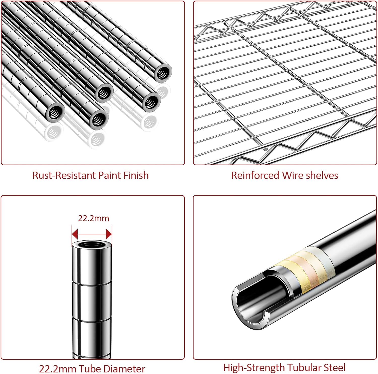 IZEUK 5-Tier Storage Shelving Unit with Wheels, Adjustable Heavy Duty Steel Wire Rack Organizer (Chrome, 17.7" D x 47.2" W x 76.7" H, 1750 lbs Capacity) for Garage, Kitchen, Pantry, Laundry, Basement