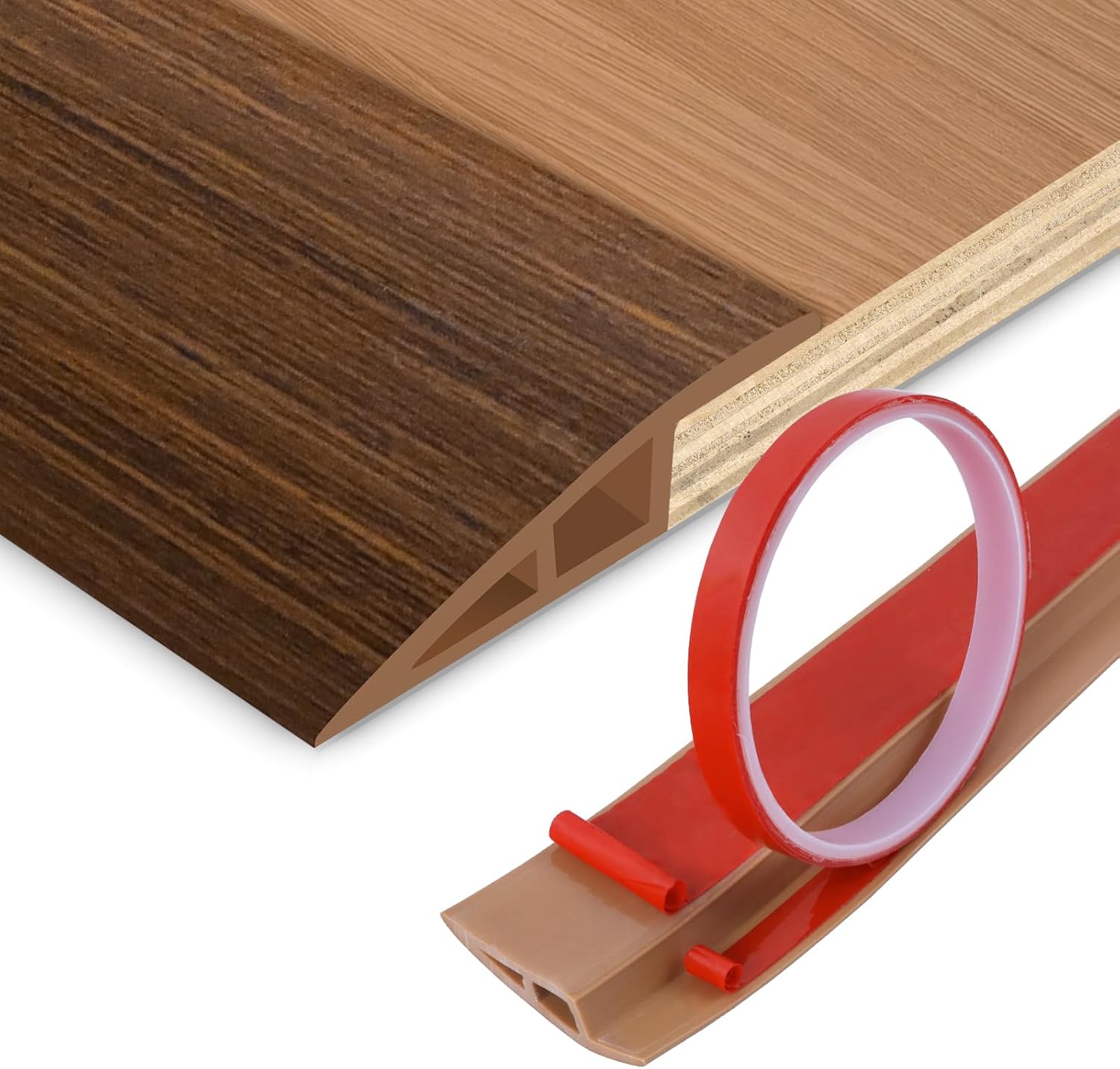 Floor Transition Strip Vinyl Door Threshold Ramp Self Adhesive Carpet Edging Strip Doorway Edge Trim, Overlap Edge Reducer for Laminate Carpet, Floor, Tile (Brown Wood Grain, 2/5" to 3/5", 10Ft)