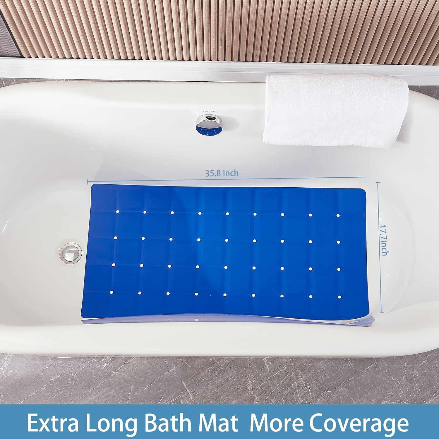 Foldable Silicone Bathtub Mat: Jumbo Size Heavy Duty Safety Bath Mat for Tub Without Suction Cups Non Slip Bath & Shower Mat for Textured, Reglazed, Refinished Tub (Navy Blue, 35.8 x 17.7)