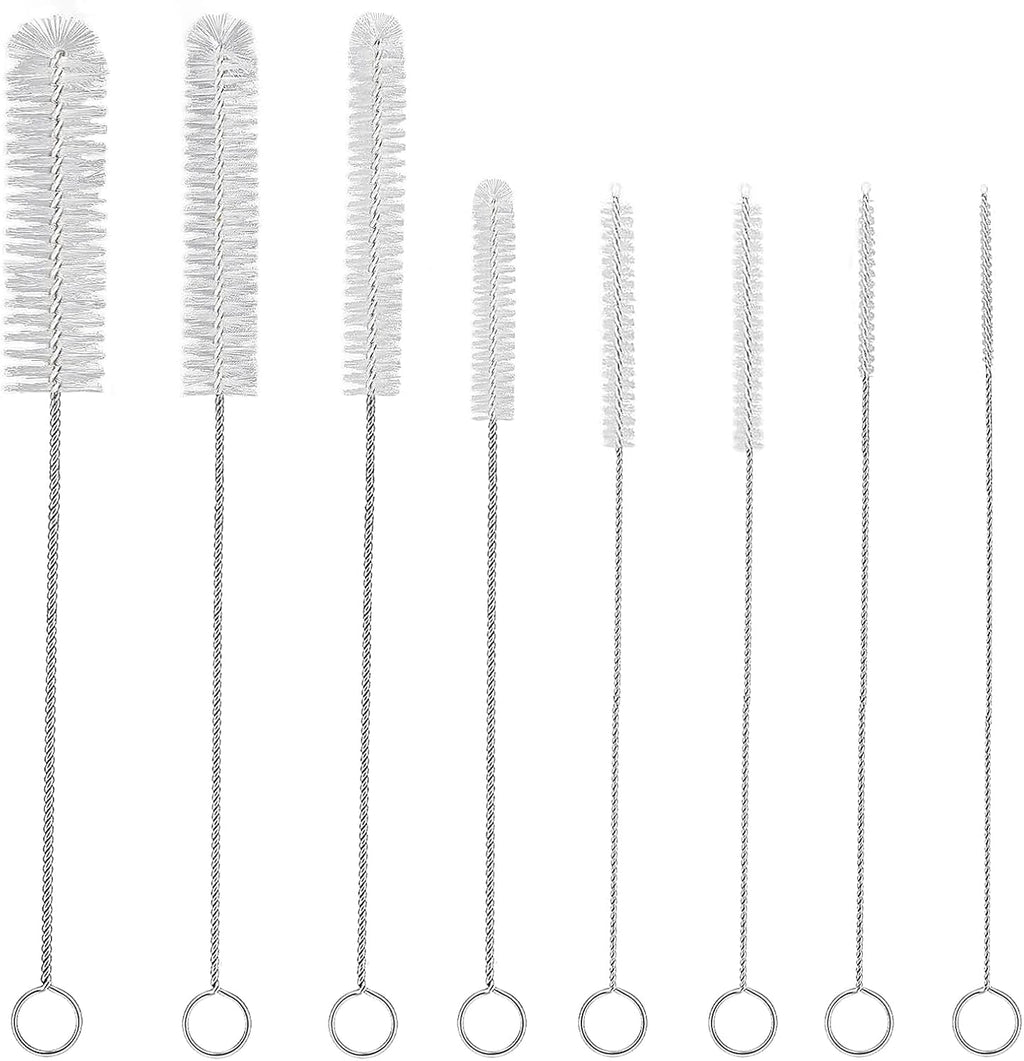 8 Pack Straw Brush Cleaner with Different Diameters (3mm-30mm) - 12" Long Nylon Brush for Water Bottles, Baby Bottles, Sippy Cups & Tumblers | Reusable Tube Cleaner for Straws and Narrow Pipes