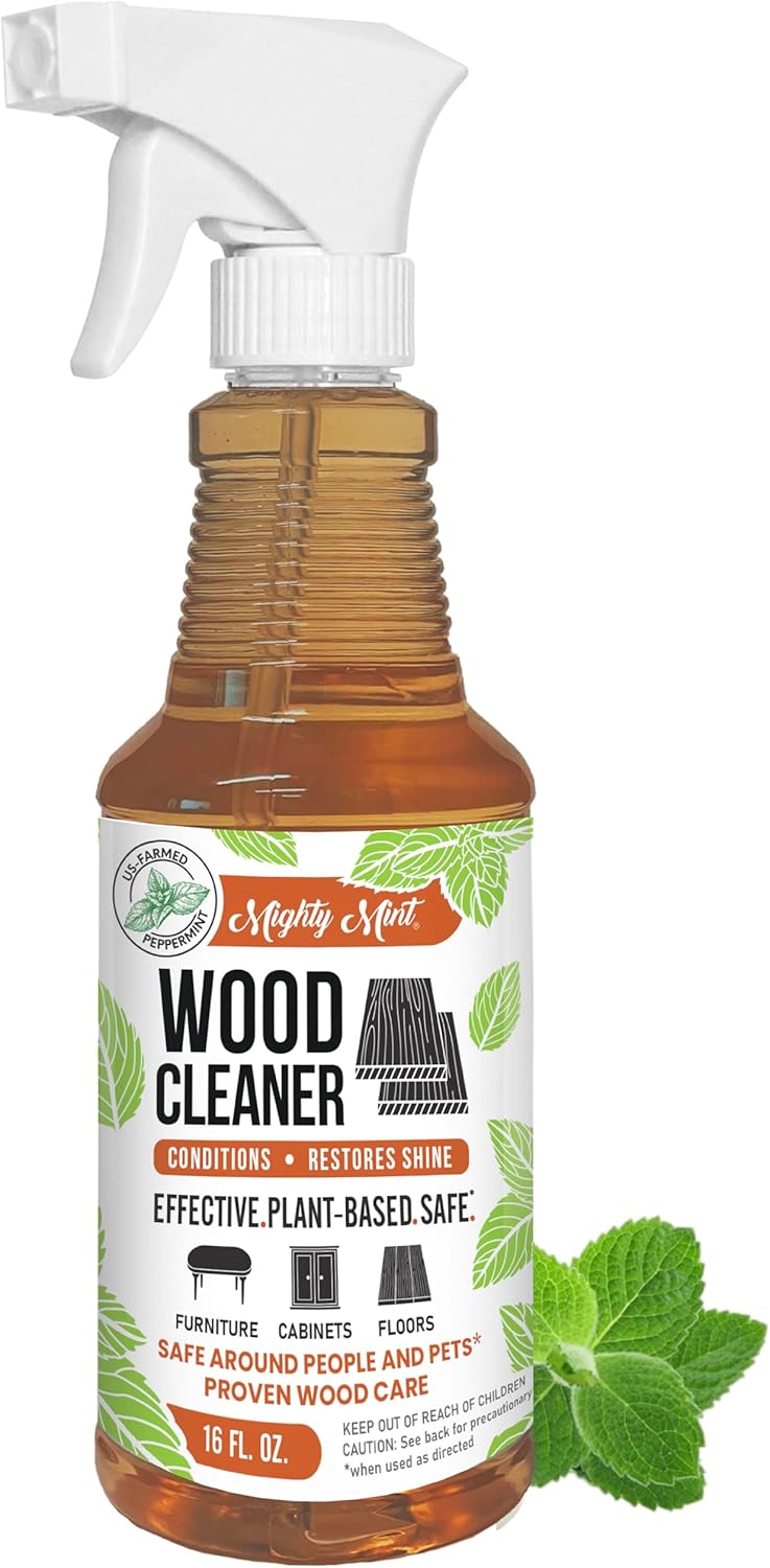 Mighty Mint Wood Cleaner and Conditioner, Spray Cleans and Renews Wood, Natural Peppermint Scent, 16oz