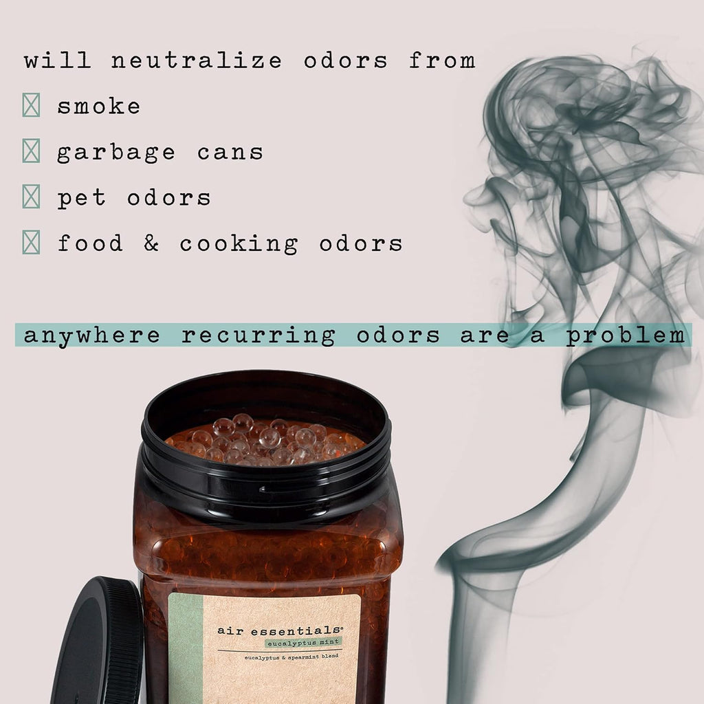 Air Essentials Air Freshener & Odor Neutralizer Gel Bead 48 oz Refill – Odor Eliminator - Made with Pure Essential Oils – Eucalyptus Mint Scent