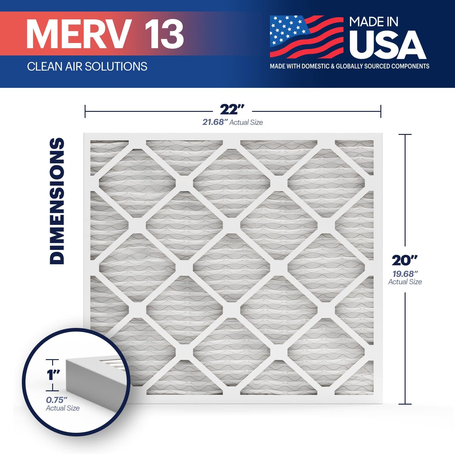 BNX TruFilter 20x22x1 Air Filter MERV 13 (4-Pack) - MADE IN USA - Electrostatic Pleated Air Conditioner HVAC AC Furnace Filters for Allergies, Pollen, Mold, Bacteria, Smoke, Allergen, MPR 1900 FPR 10