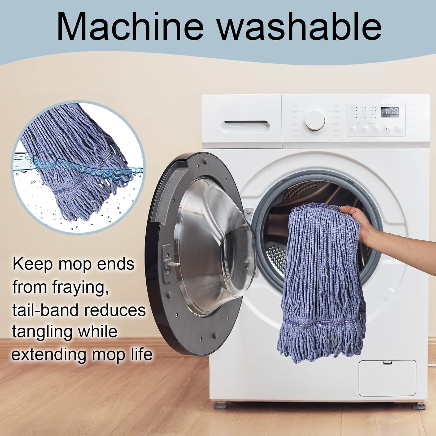 JERIA 8 Pack Heavy Duty Mop Head Replacements,String Mop Head for Commercial,Used for Home,Office and Kitchen,Washable,Reusable Mop