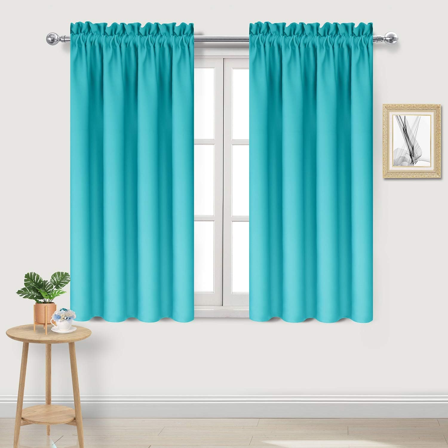 DWCN Blackout Curtains Room Darkening Thermal Insulated Bedroom Curtains Window Treatments, 42 x 45 inches Long, Set of 2 Turquoise Rod Pocket Drapes