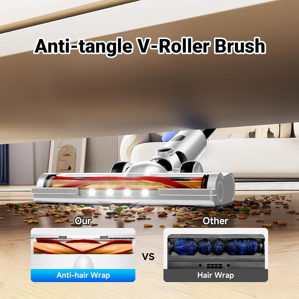 Cordless Vacuum Cleaner for Home, 8-in-1 Lightweight Stick Vacuum with 45Mins Runtime, Powerful Suction, Anti-Tangle, Rechargeable Cordless Vacuum for Hardwood Floor Carpet Pet Hair, W-N5