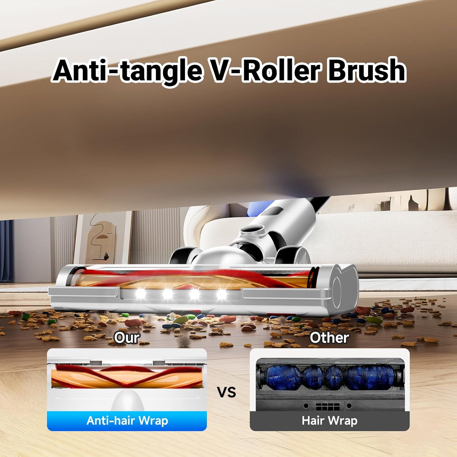 Cordless Vacuum Cleaner for Home, 8-in-1 Lightweight Stick Vacuum with 45Mins Runtime, Powerful Suction, Anti-Tangle, Rechargeable Cordless Vacuum for Hardwood Floor Carpet Pet Hair, W-N5