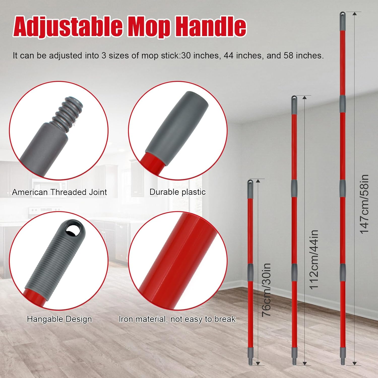 Mop Handle for Ocedar, Scrub Brush and Spin Mop Base Compatible with O Cedar EasyWring 1 Tank Spin Mop,4-Section Spin Mop Handles and Base for EasyWring Spin Mop