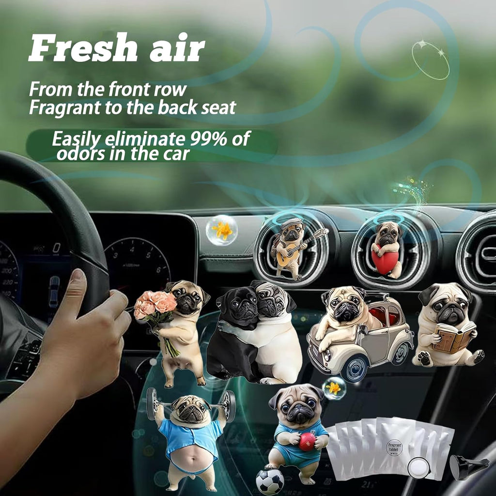 8PCS cute Pug acrylic car vent diffuser, 2D prank Havana cigar car diffuser, cute car freshener, fun and fashionable interior accessories, air outlet clip decoration