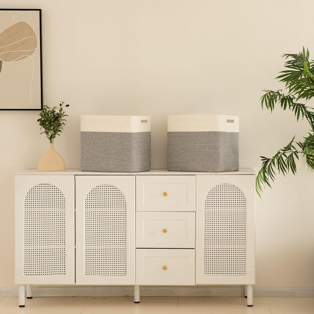 OIAHOMY Storage baskets for Shelf, Toy Storage Basket, Large Collapsible Storage Bins, Blanket Basket Living Room, Closet Storage for Bedroom, 16.5 x 13 x 15 Inches-Pack of 2-Grey