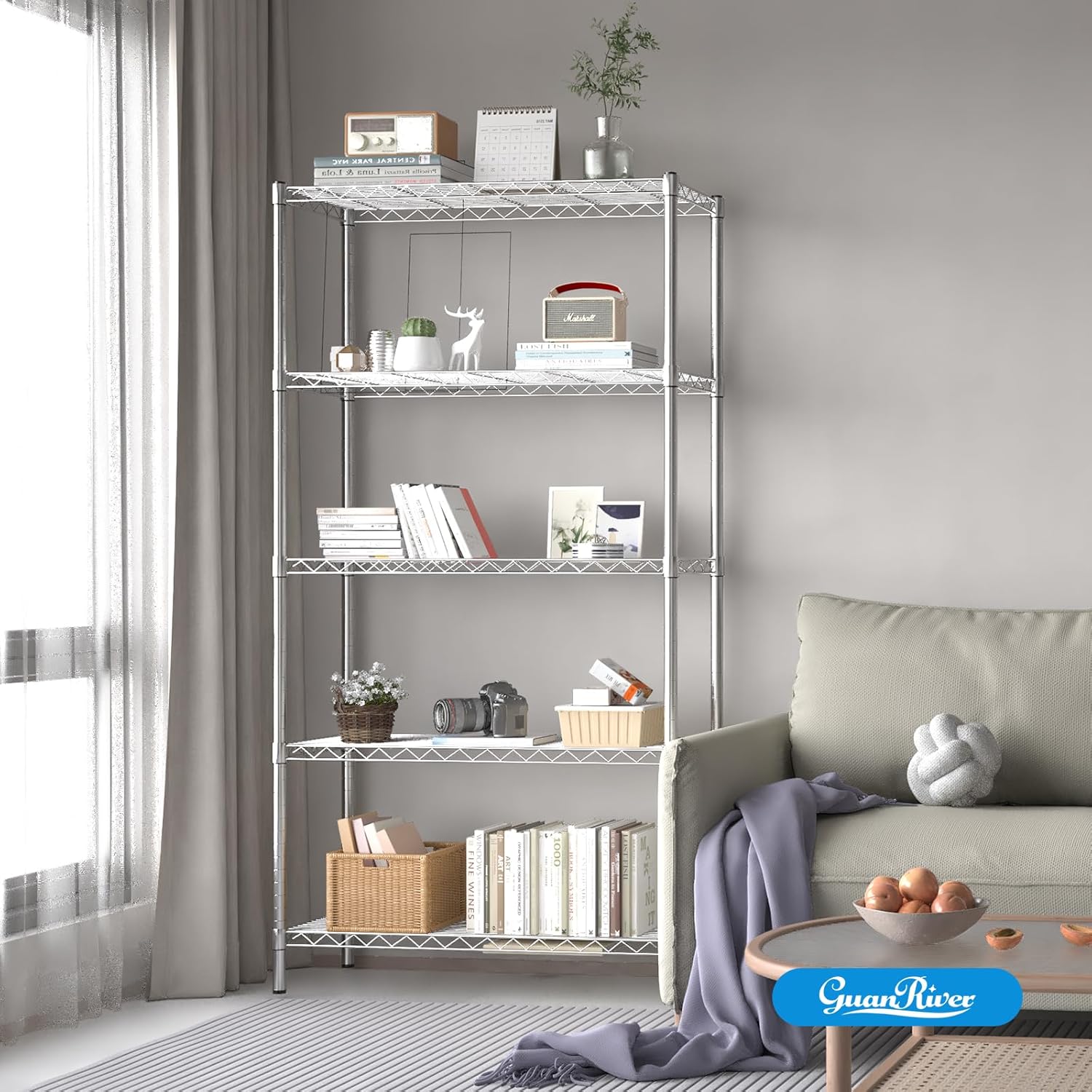 5-Shelf Adjustable Metal Shelf Wire Shelving Unit Storage Rack Display Shelf for Office,Kitchen,Bedroom,Bathroom,Laundry,Pantry Basement,Garage(Chrome,36" L x 14" W x 72" H)