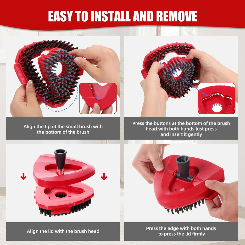 2 Pcs Full-Coverage Spin Mop Scrub Brush Head and 1 Mop Base Part Replacement for Oceda EasyWring 1 Tank System,Hard Bristle Cleaning Brush for Bathroom Kitchen Tile