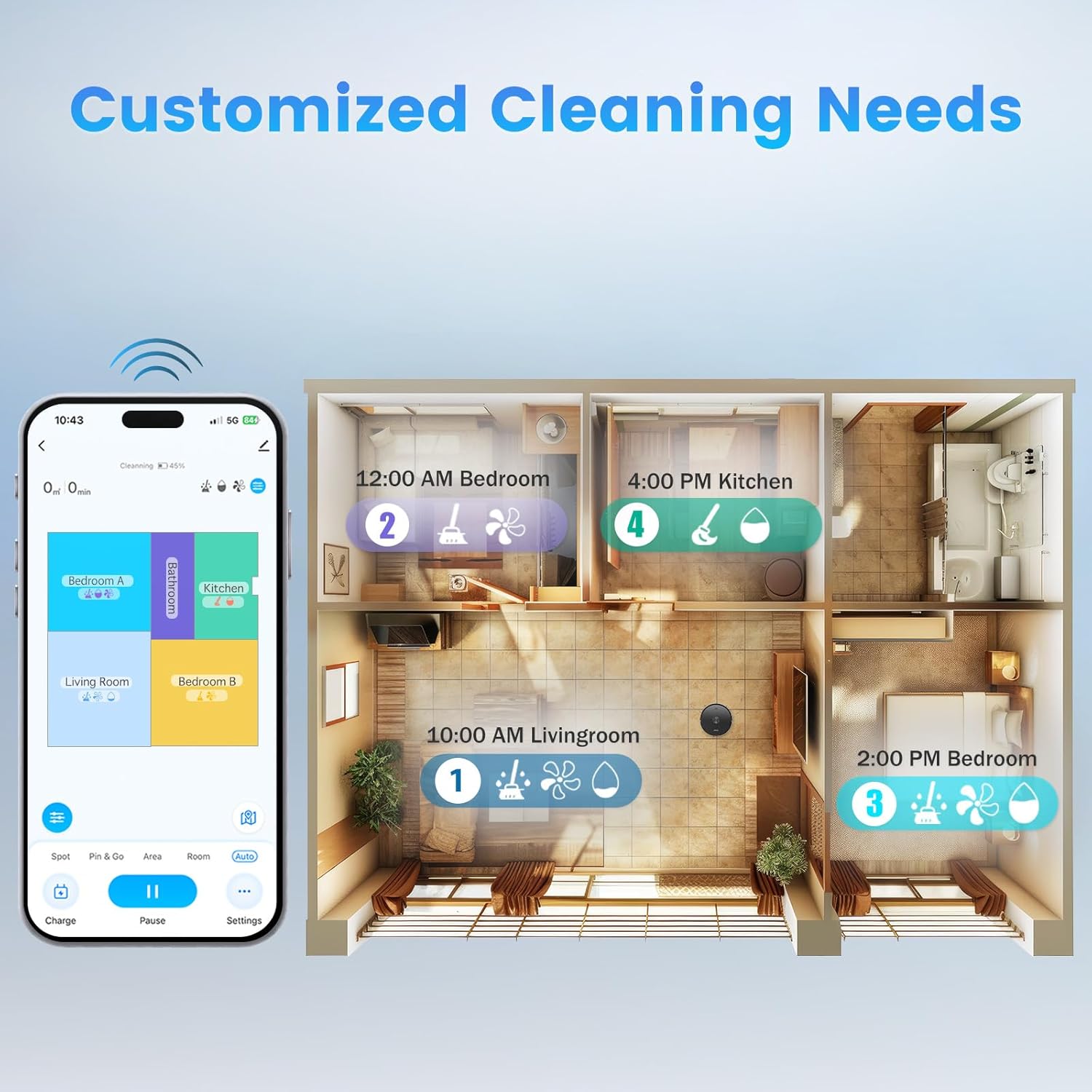 Robot Vacuum and Mop Combo, Self-Emptying, 60-Day Capacity, Schedule, 180mins Runtime, Home Mapping, Wi-Fi/App/Alexa/Remote, Robotic Vacuum Cleaner for Pet, Hard Floors, Carpet