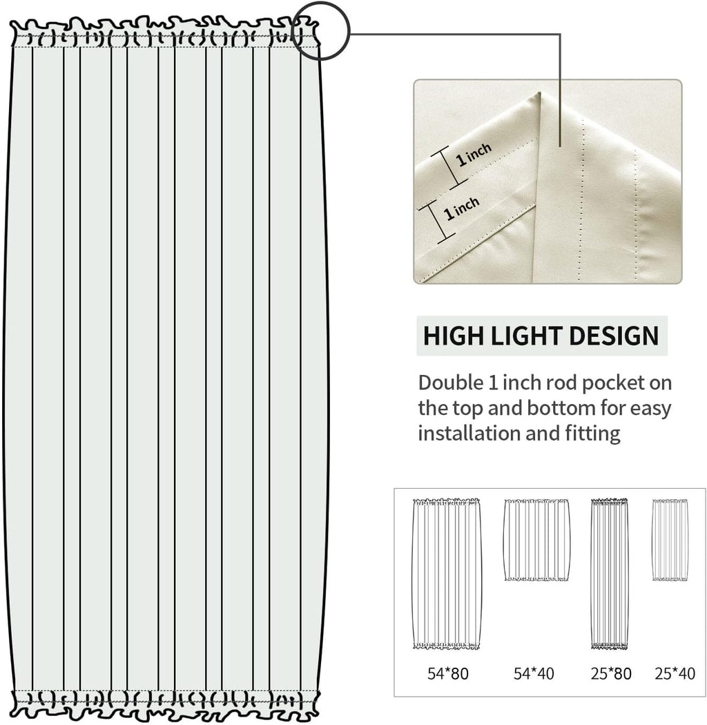 DWCN French Door Curtains – Rod Pocket Thermal Blackout Curtain for Window/Patio Doors/Doorways/Classroom/Kitchen for Privacy, 25W by 40L Inches, 1 Panel with Tieback, Light Beige
