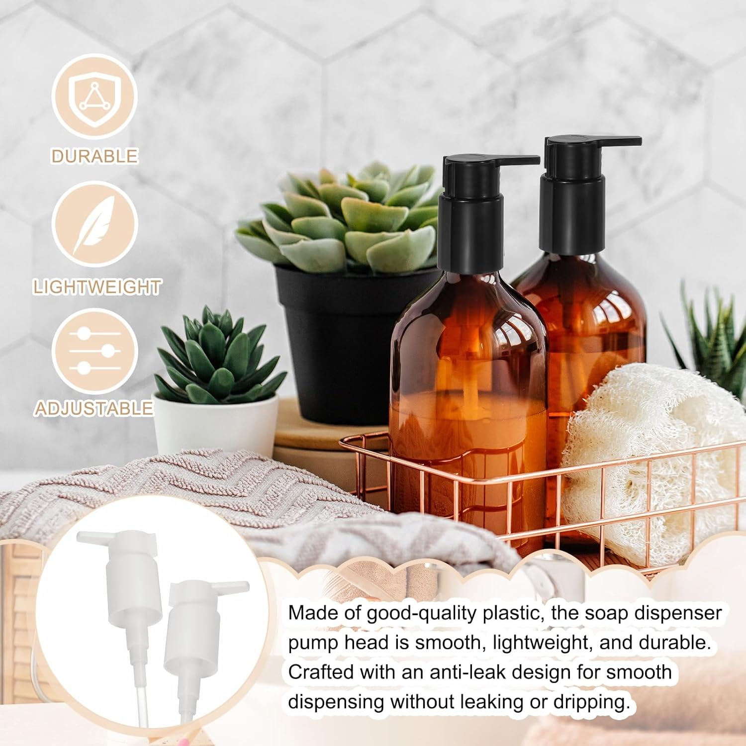 uxcell 4 Pcs Soap Dispenser Pump Heads, Hand Soap Dispensers Top Pumps Replacement Clip-on Pumphead for Standard 24/410 Neck Size Bathroom Lotion Shampoo Bottle, White