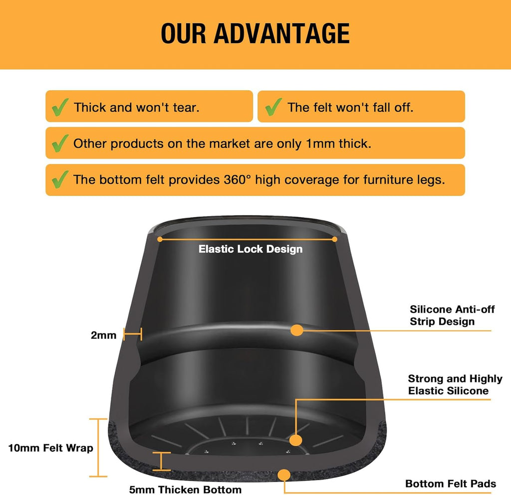 16 Pcs New Chair Leg Floor Protectors, Silicone Chair Leg Protectors for Hardwood Floors, Floor Protectors for Chairs, Chair Leg Caps Protect Wooden Floors from Scratching, Won't Tear