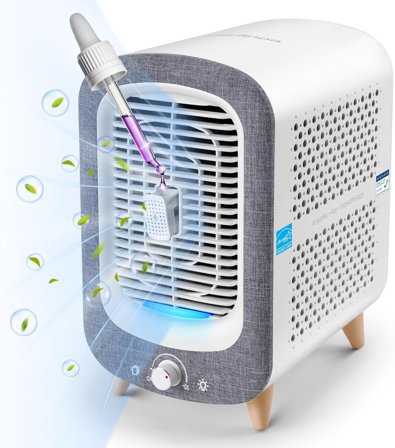 Jafanda Air Purifier for Home Bedroom 780sq ft, HEPA & Activated Carbon, Air Cleaner with Fragrance Sponge & Nightlight for Smoke, Allergies, Dust, Odor, VOC, Pet Dander, Pollen, Office, Desktop,Grey