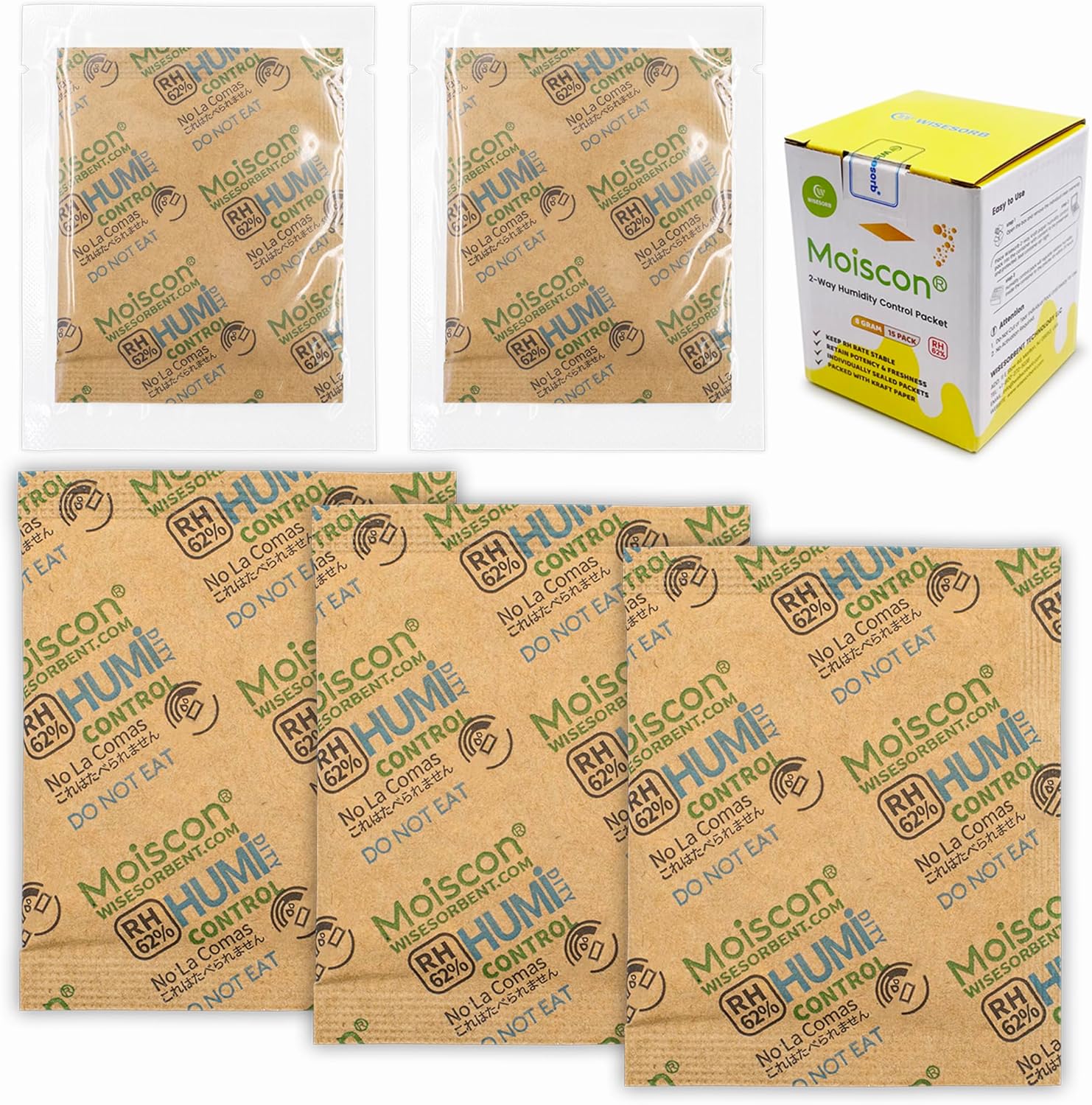 15 Pack 62% Two-Way Humidity Control Packs, 8 Gram for Storing 1 oz, Size 8 Moisture Control Packets Individually Wrapped